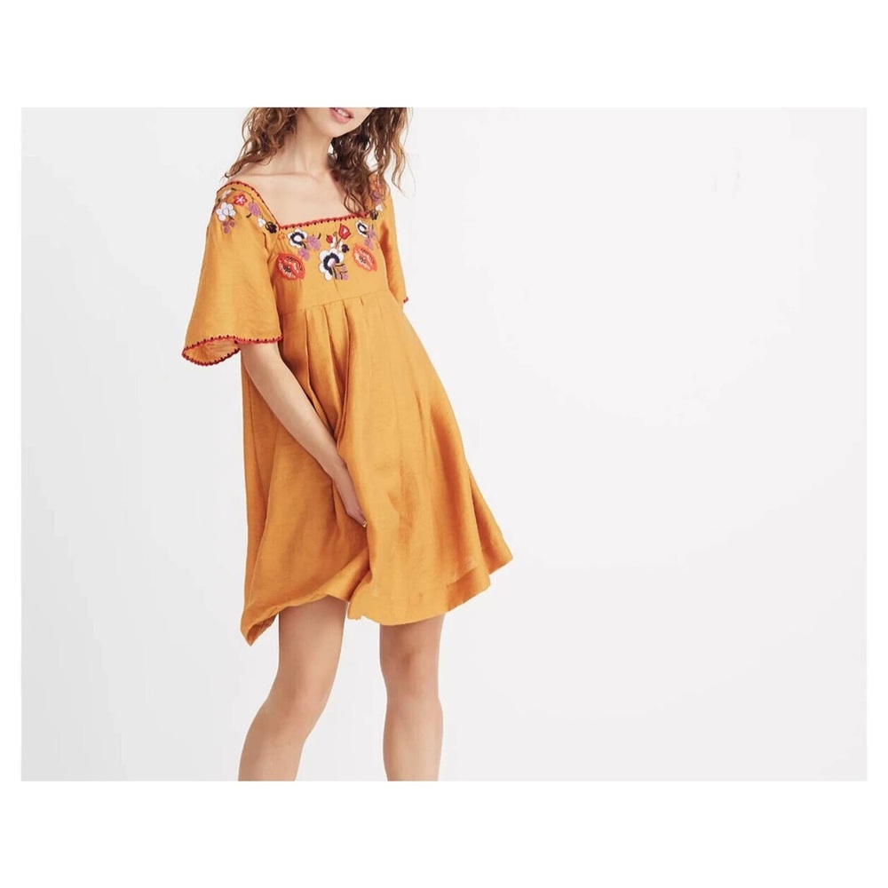 Madewell Flower Cottagecore Flutter Sleeve Yoke Square Neck Mini Dress Size XXS
